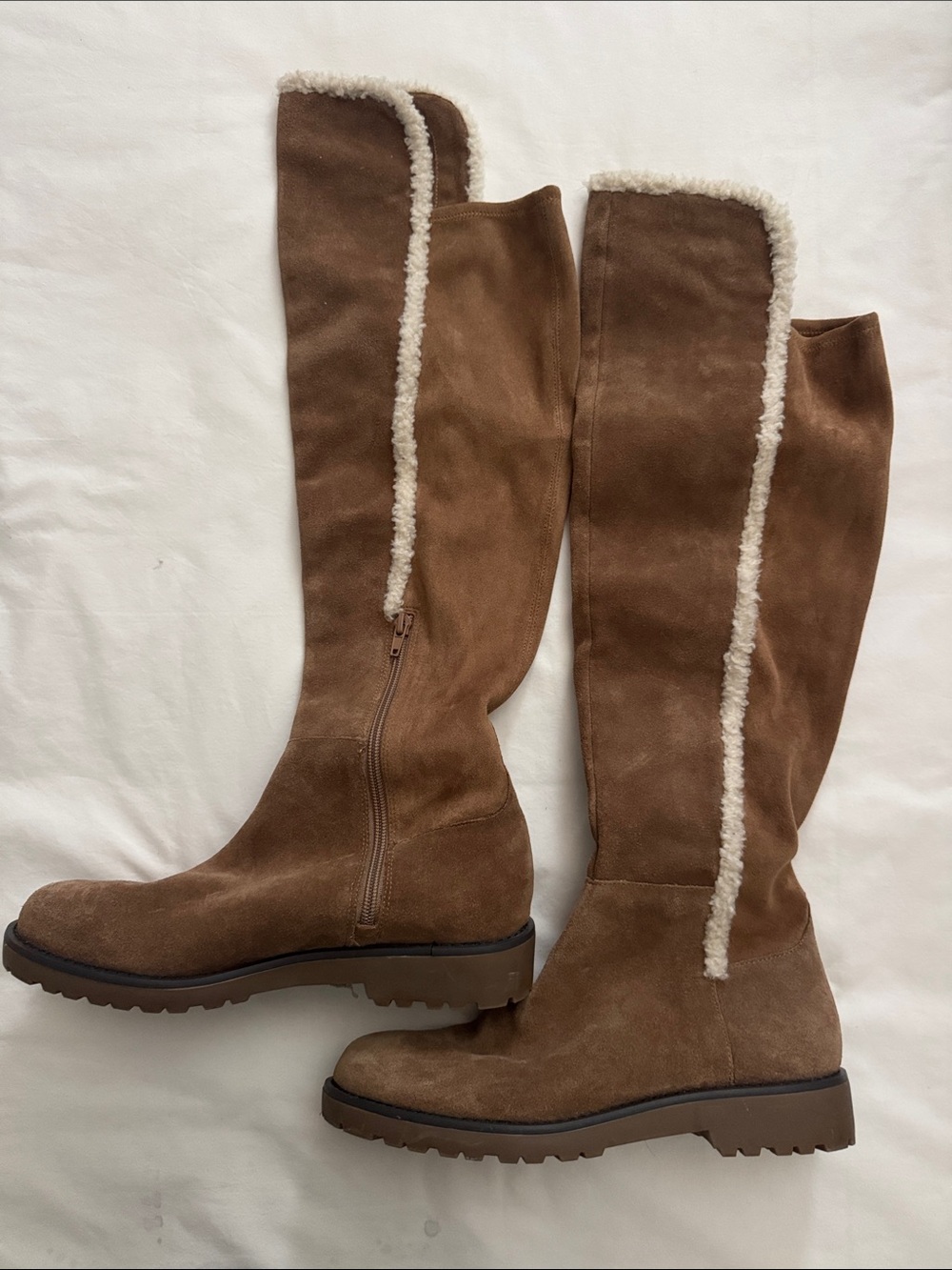 Sole Society Brown Suede Over-the-Knee Boots with Shearling Trim